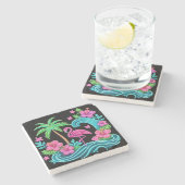 Tropical Neon Flamingo Steinuntersetzer (Seitenansicht)