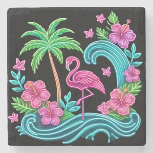 Tropical Neon Flamingo Steinuntersetzer (Vorderseite)
