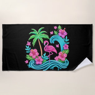 Tropical Neon Flamingo Strandtuch