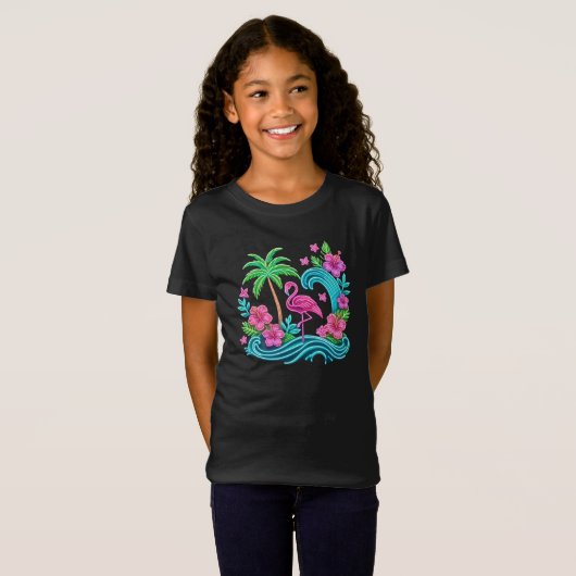 Tropical Neon Flamingo T-Shirt (Vorne ganz)