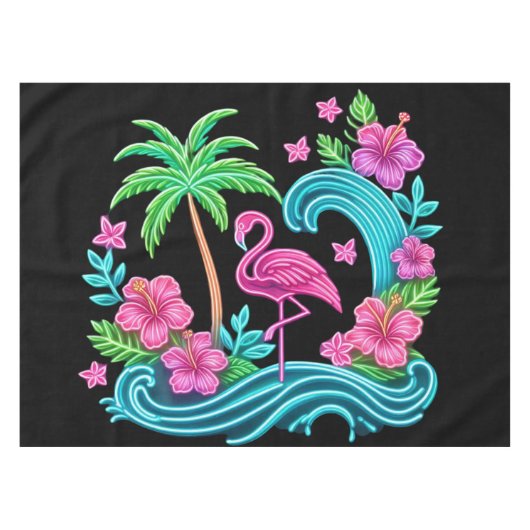 Tropical Neon Flamingo Tischdecke (Vorderseite (Horizontal))