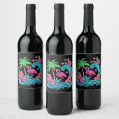 Tropical Neon Flamingo Weinetikett (Flaschen)