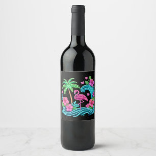 Tropical Neon Flamingo Weinetikett