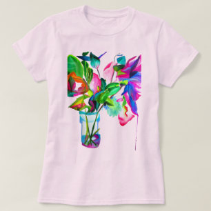 Tropical Neon Frangipani Blume Originale Kunst T-Shirt