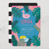 Tropical Neon Pink Pool Girl 1. Geburtstag Einladung (Vorne/Hinten)