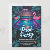 Tropical Neon Pool Party Birthday Einladung (Vorderseite)