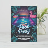 Tropical Neon Pool Party Birthday Einladung (Stehend Vorderseite)