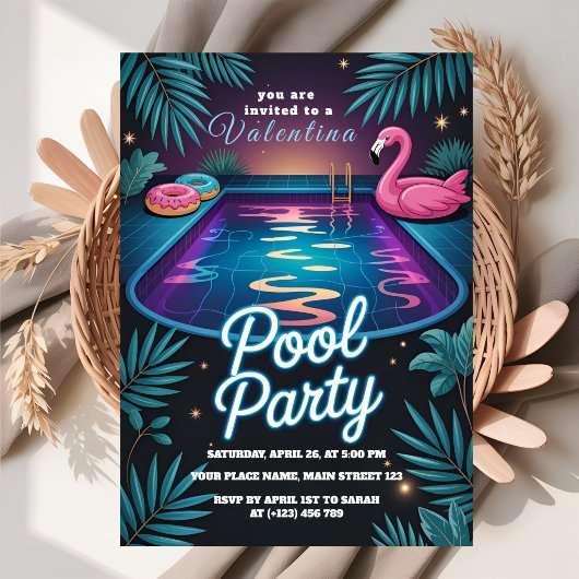 Tropical Neon Pool Party Birthday Einladung