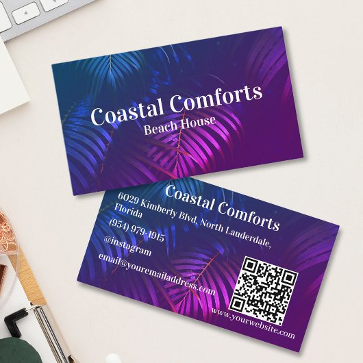 Tropical Neon Vacation Rental Business Card Visitenkarte