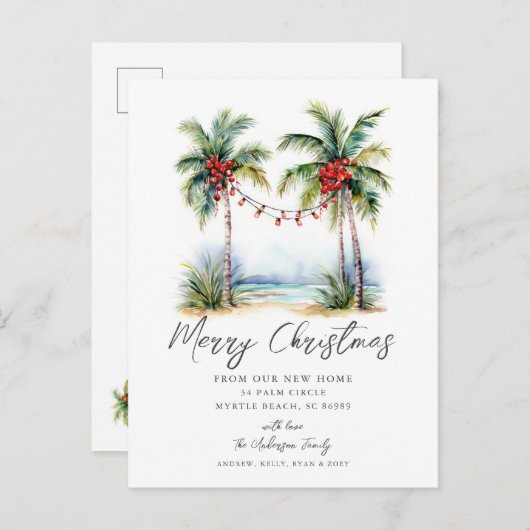 Tropical New Zuhause Weihnachtskarte Ankündigungspostkarte (Vorne/Hinten)