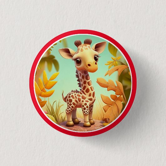 Tropical Niedlich Baby Giraffe Cartoon Button (Vorderseite)