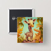 Tropical Niedlich Baby Giraffe Cartoon Button (Vorne & Hinten)