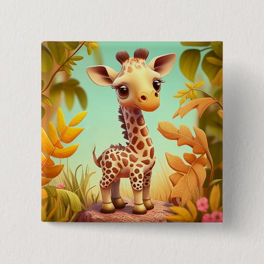 Tropical Niedlich Baby Giraffe Cartoon Button (Vorderseite)