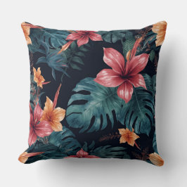 Tropical Night Blooms Vibrant Botanical Pattern Kissen