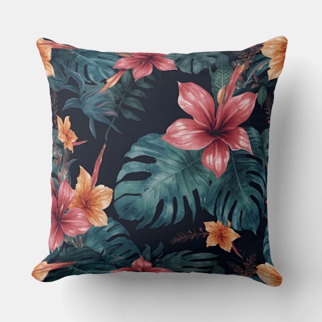 Tropical Night Blooms Vibrant Botanical Pattern Kissen (Vorderseite)