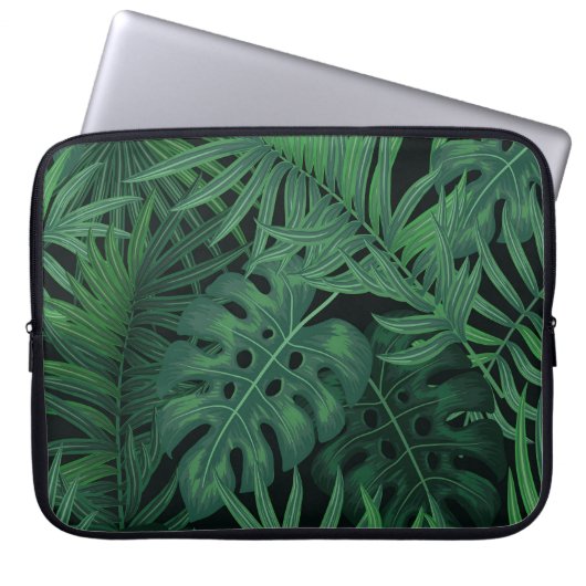 Tropical Night Green: Muster für exotische Pflanze Laptopschutzhülle (Vorderseite)