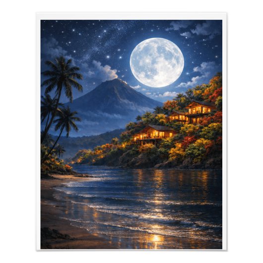 Tropical Night Paradise – Moonlit Beach  Fotodruck (Vorne)