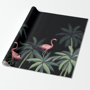 Tropical night vintage wild birds flamingo, palm t geschenkpapier