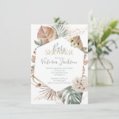 Tropical Oasis Palm Leaf Gold Baby Dusche Einladung (Stehend Vorderseite)