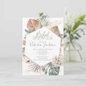 Tropical Oasis Palm Leaf Gold Brautparty Einladung (Stehend Vorderseite)