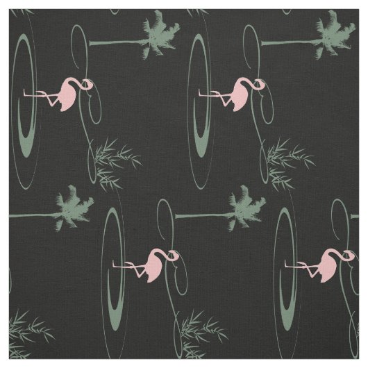 Tropical Oasis Palm Tree Flamingo Schwarzes Muster Stoff (Muster)