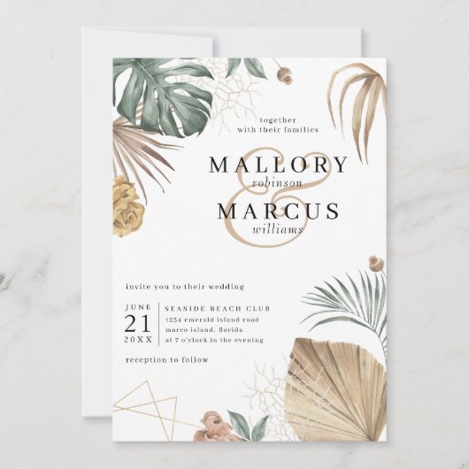 Tropical Oasis Pampas Island Wedding Einladung (Vorderseite)