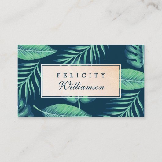 Tropical Oasis Watercolor Palm Leaf & Foliage Visitenkarte (Vorderseite)