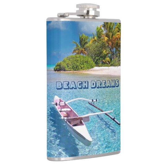 Tropical Ocean Beach Dreams Typografie Flachmann (Rechts)