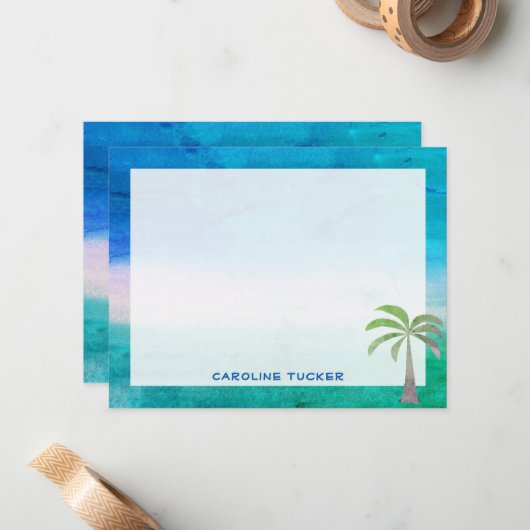Tropical Ocean Beach Palm Tree Stationery Mitteilungskarte (Vorderseite/Rückseite Beispiel)