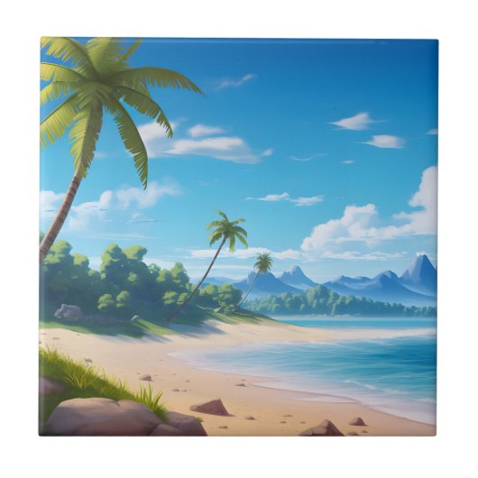 Tropical Ocean Island Sandy Beach Shore Fliese (Vorderseite)