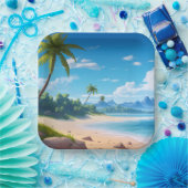 Tropical Ocean Island Sandy Beach Shore Pappteller (Party)