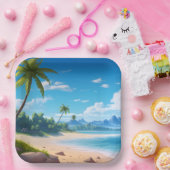 Tropical Ocean Island Sandy Beach Shore Pappteller (Party)