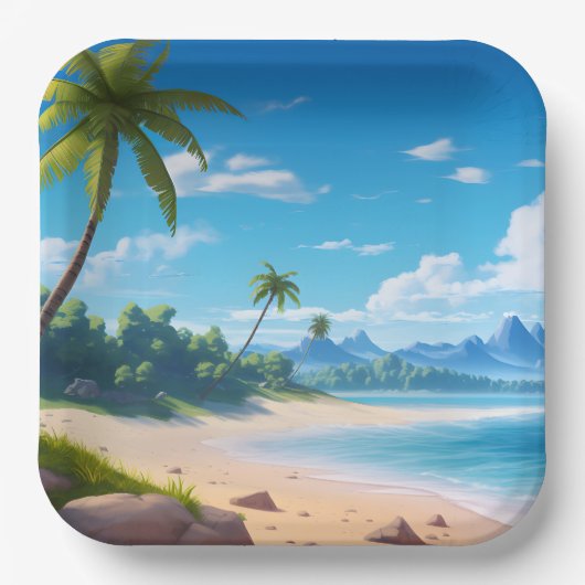 Tropical Ocean Island Sandy Beach Shore Pappteller (Vorderseite)