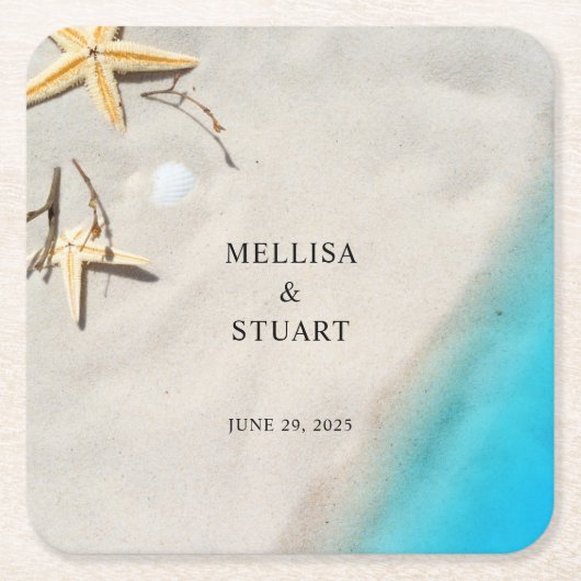 Tropical ocean sand starfish summer beach wedding rechteckiger pappuntersetzer (Vorderseite)