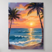 Tropical Ocean Sunset Palm Tree Watercolor Poster (Vorne)