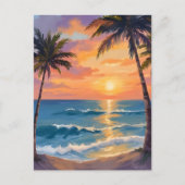 Tropical Ocean Sunset Palm Tree Watercolor Postkarte (Vorderseite)