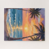 Tropical Ocean Sunset Palm Tree Watercolor Puzzle (Horizontal)