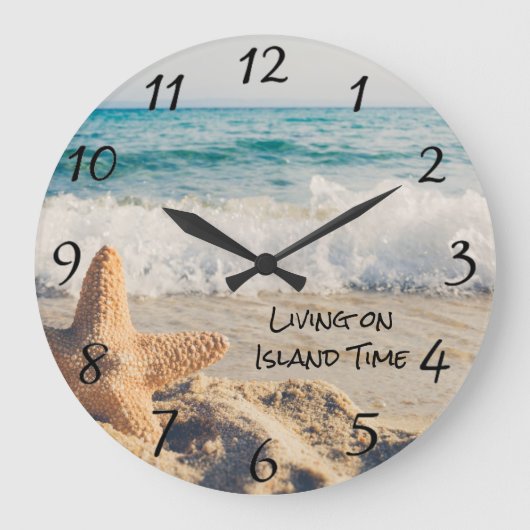 Tropical Ocean View Beach Life Starfish Waves Große Wanduhr (Vorderseite)