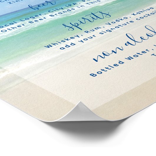 Tropical Ocean Waves Foto Beach Bar Drinks Menü Poster (Ecke)