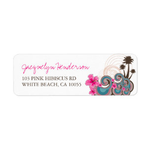Tropical Ocean Waves Hibiscus Palm Trees Address