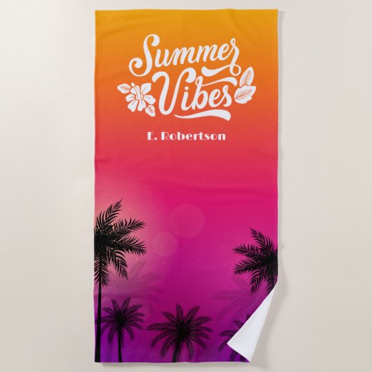 Tropical Ombre Summer Night Monogram Strandtuch (Vorderseite)