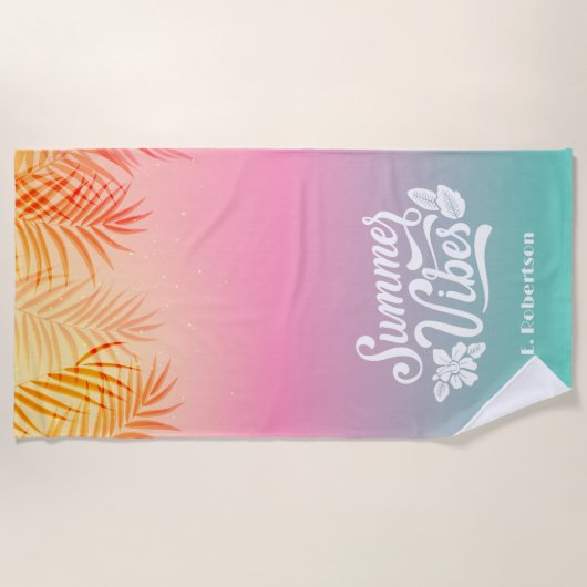 Tropical Ombre Summer Vibes Monogram Strandtuch (Vorderseite)