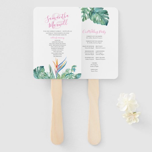 Tropical Orange Blume Wedding Program Fan Fächer (Vorne und Hinten)