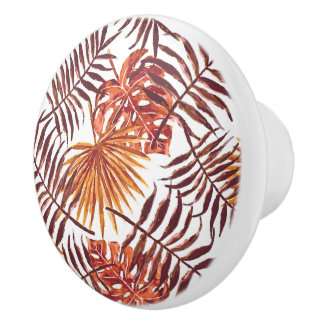 Tropical Orange Brown Palm Blätter Watercolor Keramikknauf