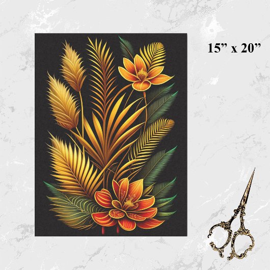 Tropical Orange Floral Artwork Seidenpapier
