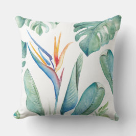 Tropical Orange Flower Botanicals and Greenery Kissen