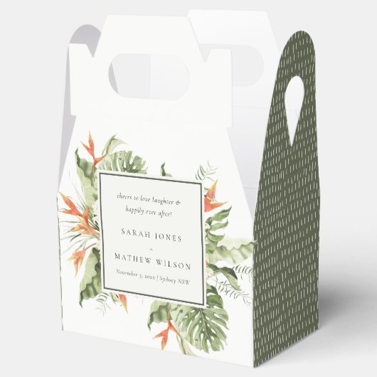 Tropical Orange Green Leafy Botanical Wedding Medi Geschenkschachtel (Geöffnet)