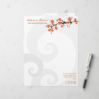 Tropical Orange Hibiskus Blume Fusion Grau Wirbel Briefkopf