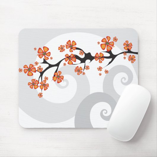 Tropical Orange Hibiskus Blume Fusion Grau Wirbel Mousepad (Mit Mouse)