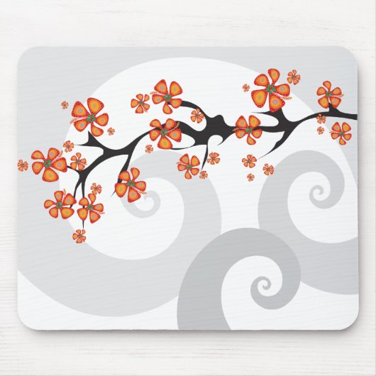 Tropical Orange Hibiskus Blume Fusion Grau Wirbel Mousepad (Vorne)